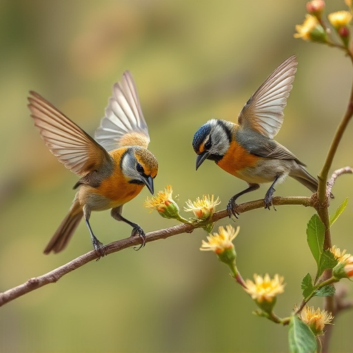 Birds eating soft insects in spring