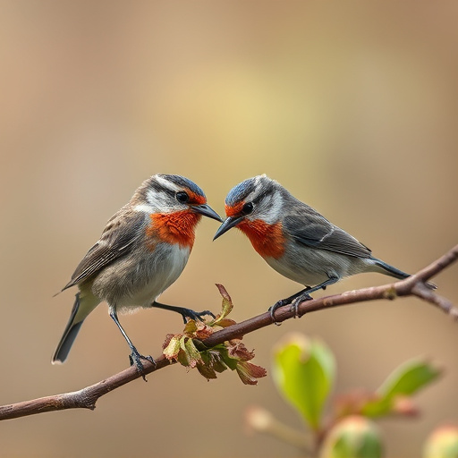 Birds eating soft insects in spring