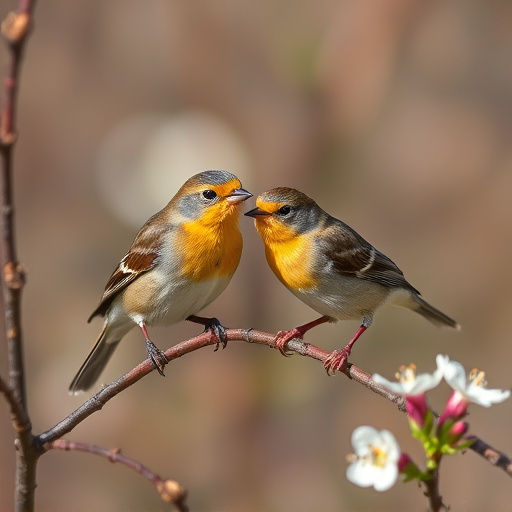 Birds eating soft insects in spring