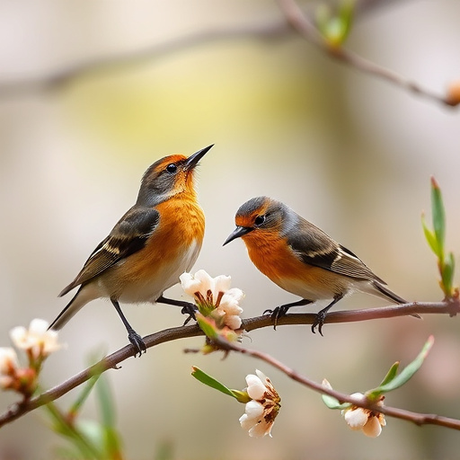 Birds eating soft insects in spring