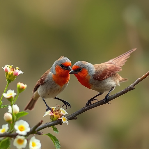 Birds eating soft insects in spring
