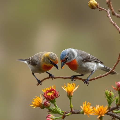 Birds eating soft insects in spring