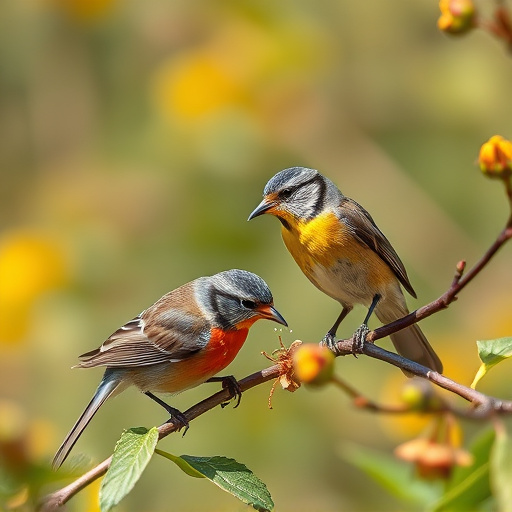 Birds eating soft insects in spring