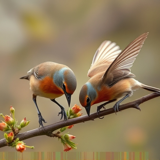 Birds eating soft insects in spring
