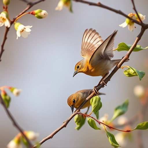 Birds eating soft insects in spring