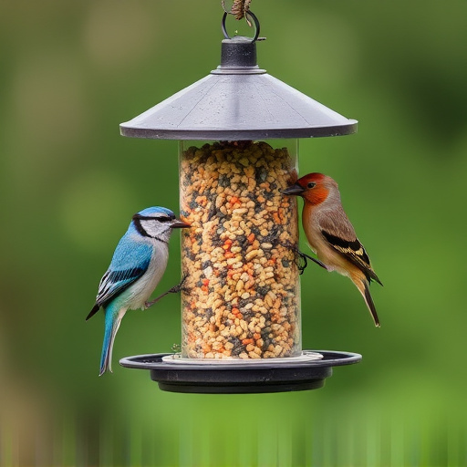 Birds eating tidy feeder seed blend