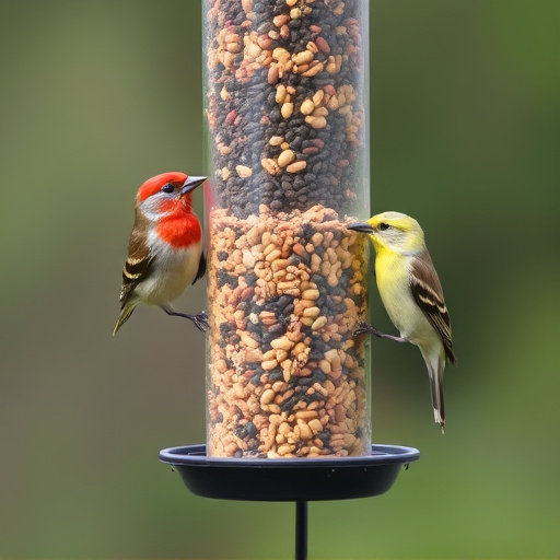 Birds eating tidy feeder seed blend