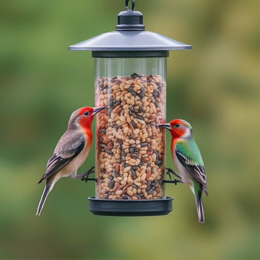 Birds eating tidy feeder seed blend