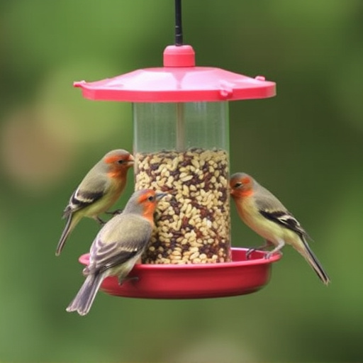 Birds eating tidy feeder seed blend