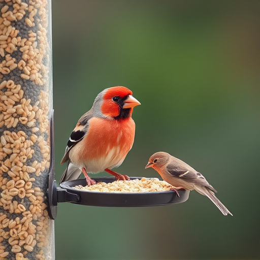Birds eating wheat-free seed mix