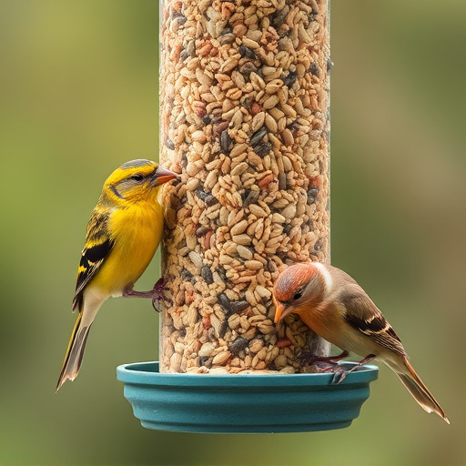 Birds eating wheat-free seed mix