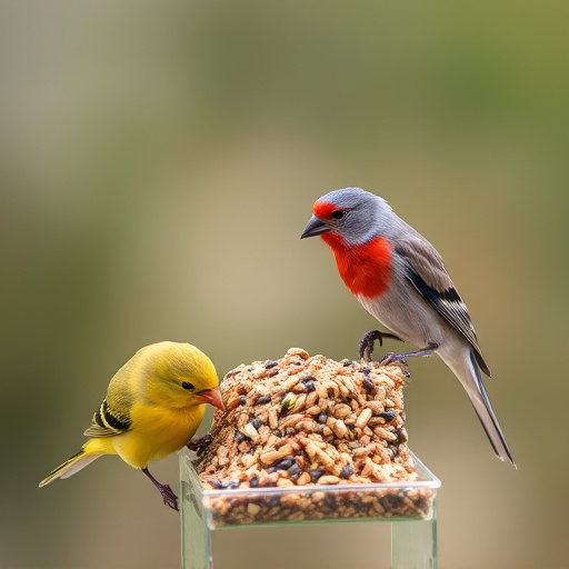 Birds eating wheat-free seed mix