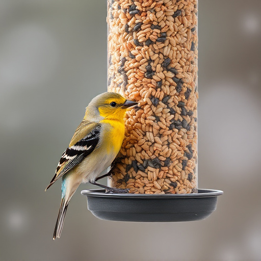 Birds eating wheat-free seed mix