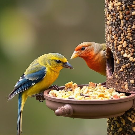 Birds enjoying high-energy suet food