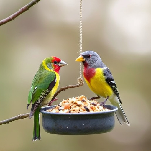 Birds enjoying high-energy suet food