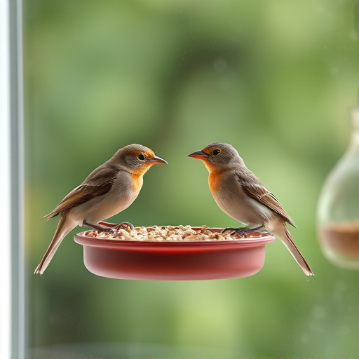 Birds enjoying seeds by window feeder