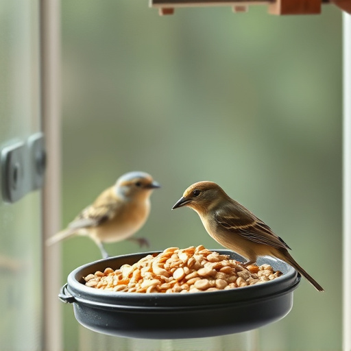 Birds enjoying seeds by window feeder
