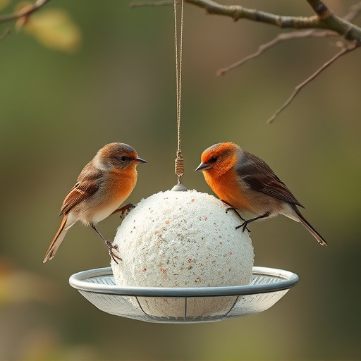 Birds enjoying suet balls outdoors