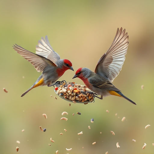 Birds feeding from scattered seed mix