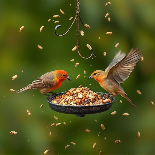 Birds feeding from scattered seed mix
