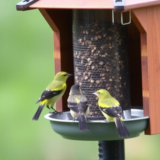 Birds feeding from tidy enclosed feeder
