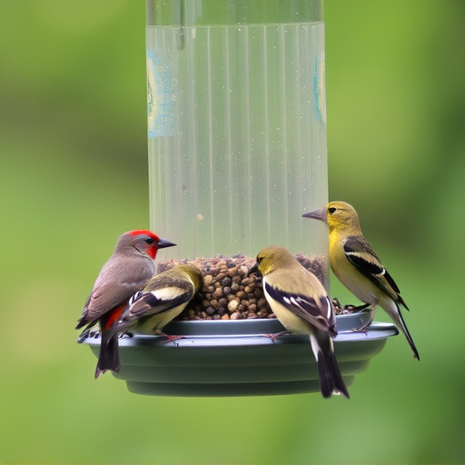 Birds feeding from tidy enclosed feeder