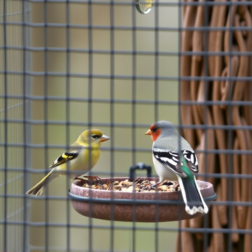 Birds feeding inside squirrel-proof cage