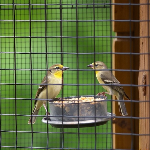 Birds feeding inside squirrel-proof cage
