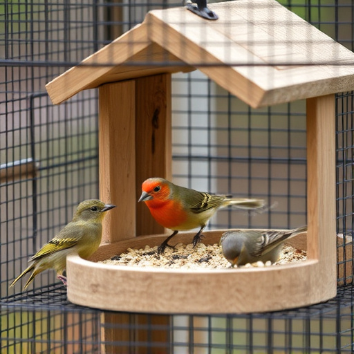 Birds feeding inside squirrel-proof cage