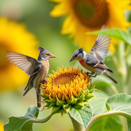 Birds feeding on sunflower hearts