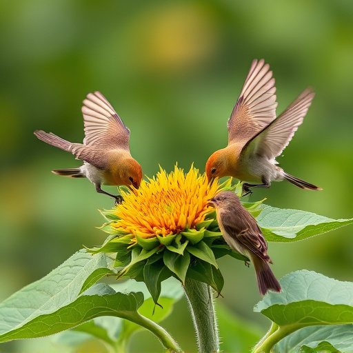 Birds feeding on sunflower hearts