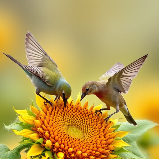 Birds feeding on sunflower hearts