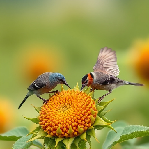 Birds feeding on sunflower hearts