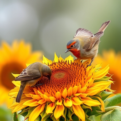 Birds feeding on sunflower hearts
