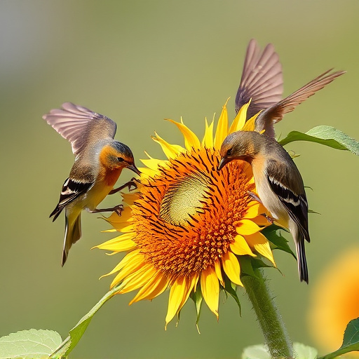 Birds feeding on sunflower hearts