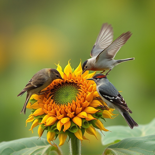 Birds feeding on sunflower hearts