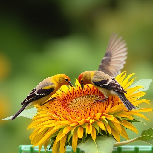 Birds feeding on sunflower hearts