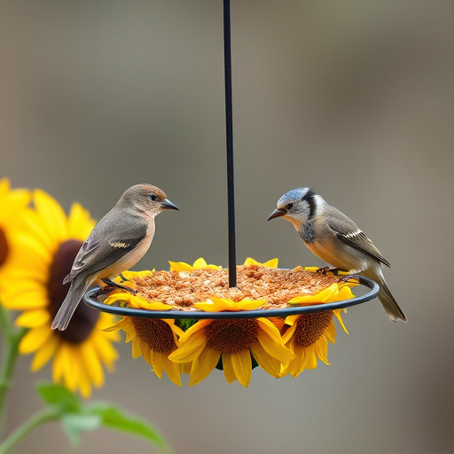 Birds feeding on sunflower hearts feeder