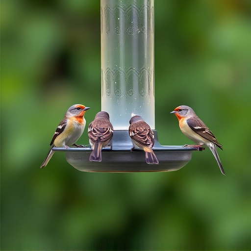 Birds feeding on suspended platform feeder