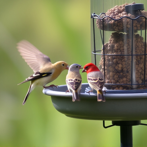 Birds feeding on waterproof feeder