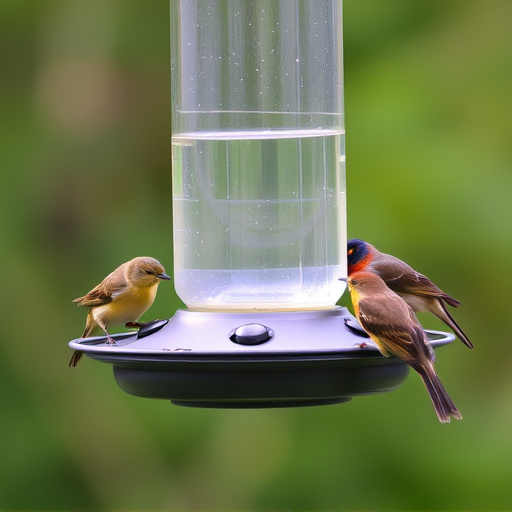 Birds feeding on waterproof feeder