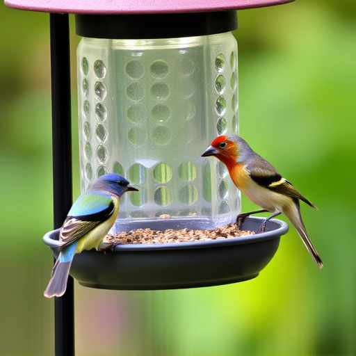 Birds feeding on waterproof feeder