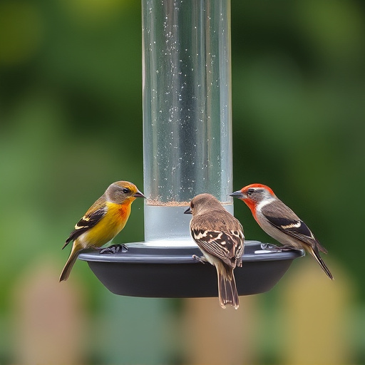 Birds feeding on waterproof feeder