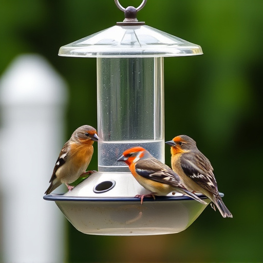 Birds feeding on waterproof feeder