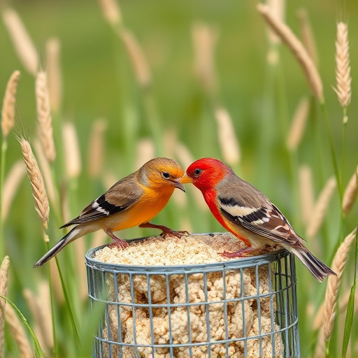 Birds feeding on wheat-free mix