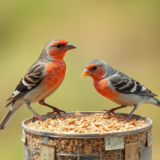 Birds feeding on wheat-free mix