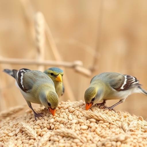 Birds feeding on wheat-free mix