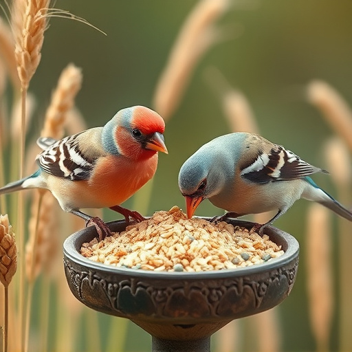Birds feeding on wheat-free mix