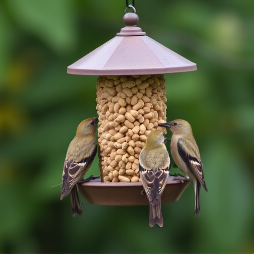 Birds gathered around peanut feeder