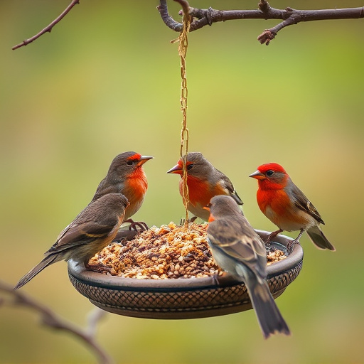 Birds gathering around seed mix
